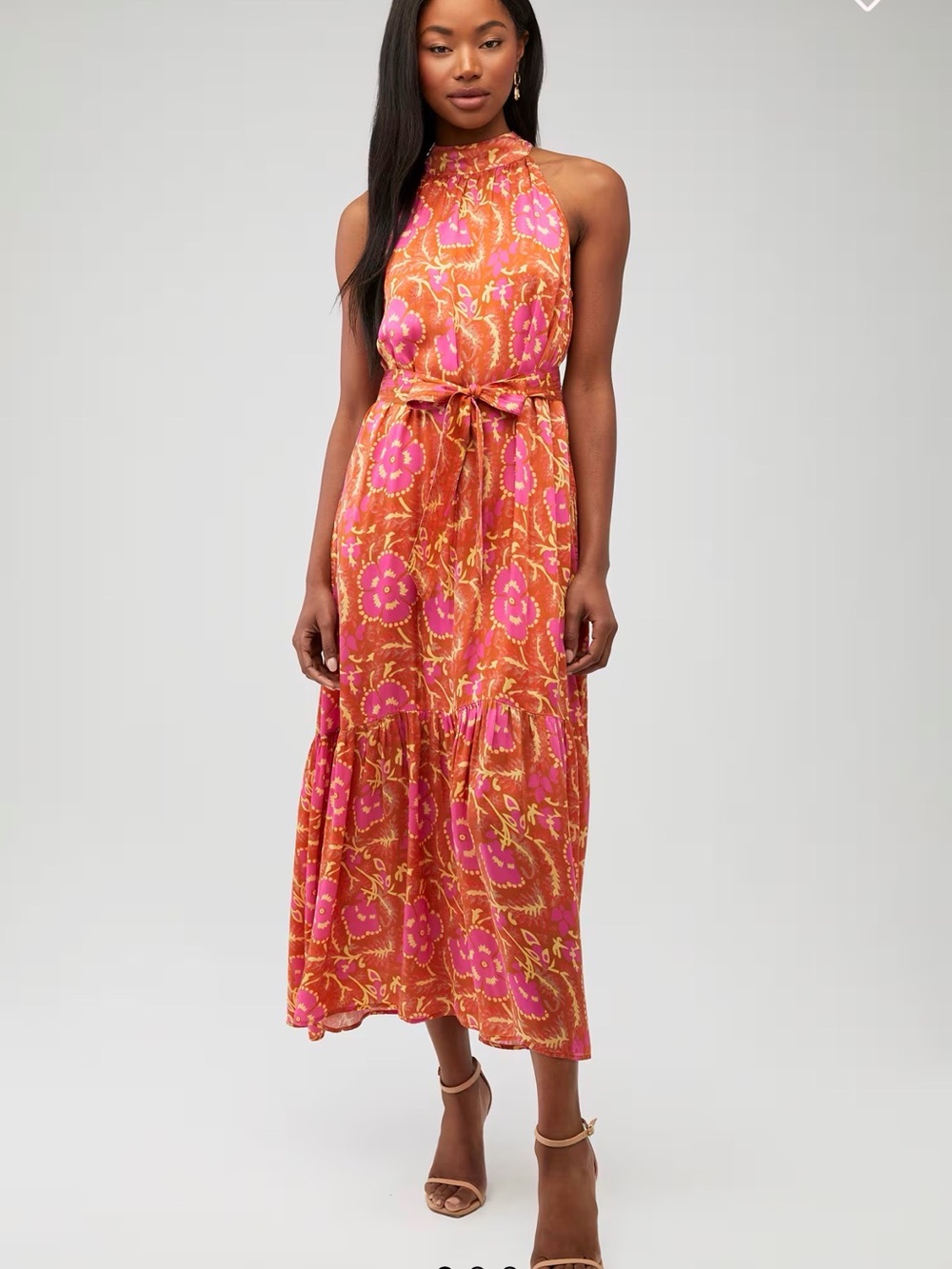 Cleobella Luella Pink & Orange Halter Maxi Dress with Tie Waist